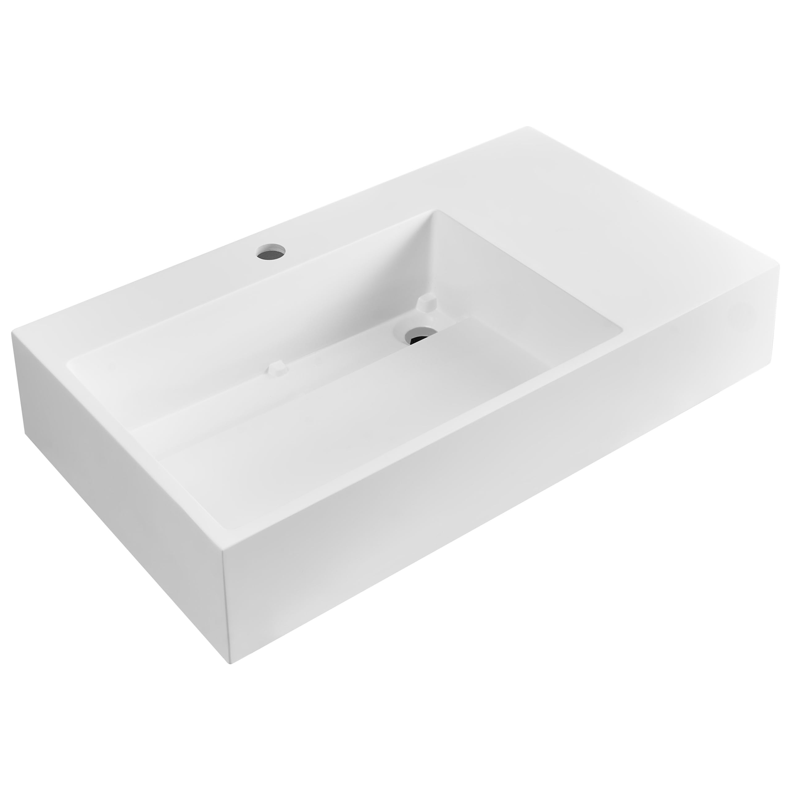 Lavabo suspendido de pared clásico rectangular fundición mineral acabado mate 75 x 43 cm blanco Cusco