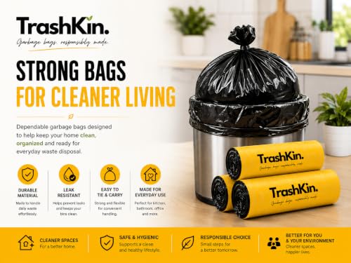 Image of Garbage Bags Medium 19x21 Inches, 30 Bags, Black, 1 Rolls