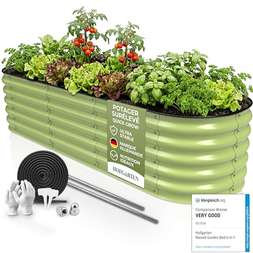 HOFGARTEN 200x60x42cm Potager Surélevé de Jardin [Kit Modulaire 6-en-1] Bac Potager Extérieur à Fond Ouvert en Acier Galvanisé Premium Zn-Al-MG, Durable &...