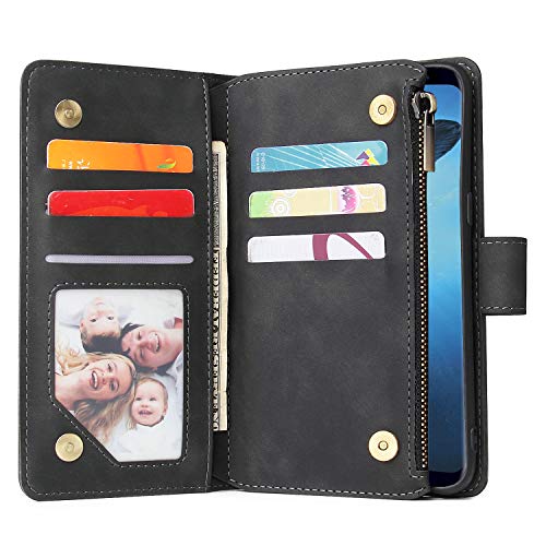 Lbyzcase Galaxy S9 Plus Case,Samsung S9 Plus Wallet Case,Luxury Folio Flip Leather Phone Cover[Zipper Pocket][Wrist Strap][Kickstand][Magnetic Closure] For Samsung Galaxy S9 Plus-Black #TOP2