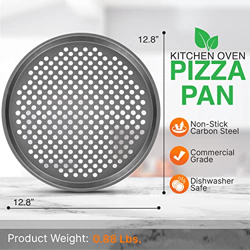 NutriChef 12.8 Inch Nonstick Pizza Pan for Oven - Carbon Steel Pizza Baking Tray with Airflow Holes - Premium Bakeware for Fresh & Frozen Pizza, Dishwasher Safe - Gray - Image 3