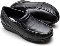 Sapato Feminino Ortopédico Sapatenis Mocassim de Couro Legitimo com Ziper Anti Stress Calce Facil Macio Confortavel Leve