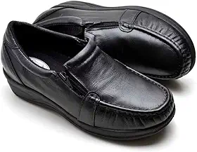 Sapato Feminino Ortopédico Sapatenis Mocassim de Couro Legitimo com Ziper Anti Stress Calce Facil Macio Confortavel Leve