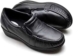 Sapato Feminino Ortopédico Sapatenis Mocassim de Couro Legitimo com Ziper Anti Stress Calce Facil Macio Confortavel Leve