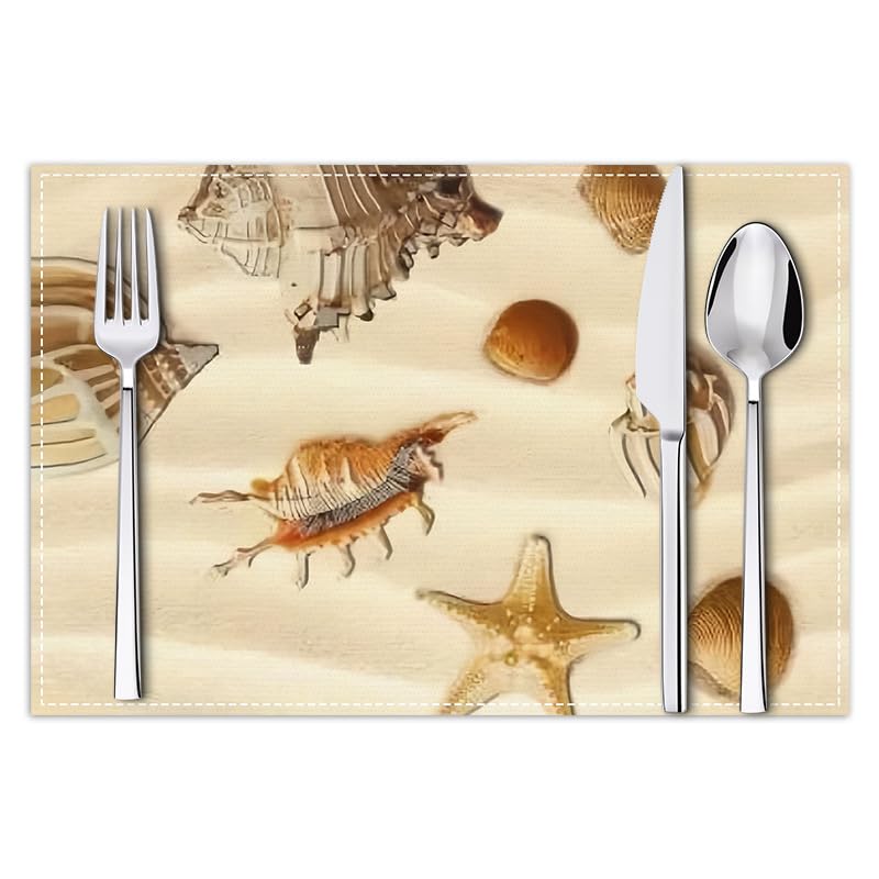 Manteles Individuales Estrella De Mar Beige Mantel Individual Tela Lino Lavable Individuales Mesa Resistente Calor Salvamanteles Engrosar Tapetes para Mesa 30x45cm 4 Pcs