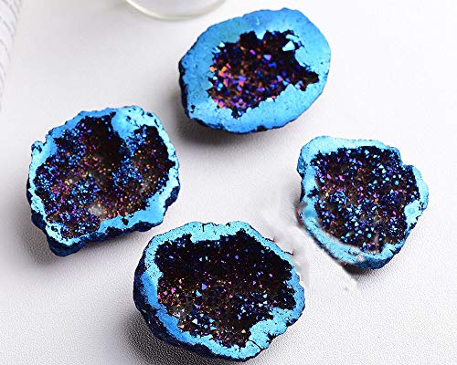 Natural Rock Crystal Quartz Titanium Coated Reiki Healing Crystal Geode Blue Druzy Mineral Specimen Home Office Decoration (Blue) #TOP7