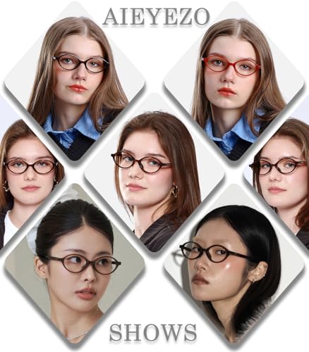 Image of AIEYEZO Small Oval Blue Light Glasses for Women Fashion Retro TR90 Oval Frames Computer Screen Glasses (Matte Black)