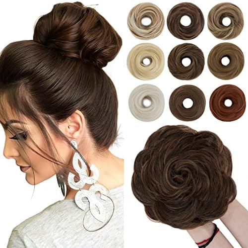 SEGO 55g Messy Bun Fluffy Tousled Updo Scrunchies Synthetic Thicker Hair Bun Hair Piece For Women Easy Bun Hairpiece, Dark Brown