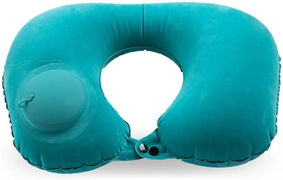 Almofada Inflável de Pescoço para Viagem, Travesseiro Portátil e Confortável para Avião, Carro e Relaxamento (Verde)