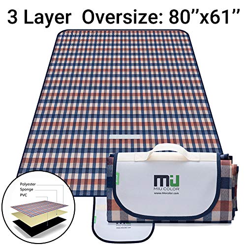 MIU COLOR Outdoor Camping Blanket 3 Layers Thickened XL Waterproof Picnic Mat Ground Cover - Multipurpose Outdoor/Indoor Beach Blanket for Hiking, Festival, Park, Party, Lawn (2-4 Person)