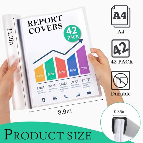 42 Pack Report Covers, COIDEA Report Covers with Sliding Bar, Presentation Folders for A4 and Letter Size Paper, Clear Report Covers Binder Bulk for School Business, 70 Sheet Capacity