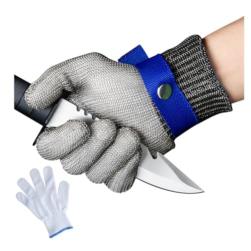 Fozobaiy Gants résistants aux coupures, protection alimentaire de niveau 9, gants en fil d'acier inoxydable, gants de boucher, gants de travail de sécurité pour éplucher les huîtres, la viande (9L)