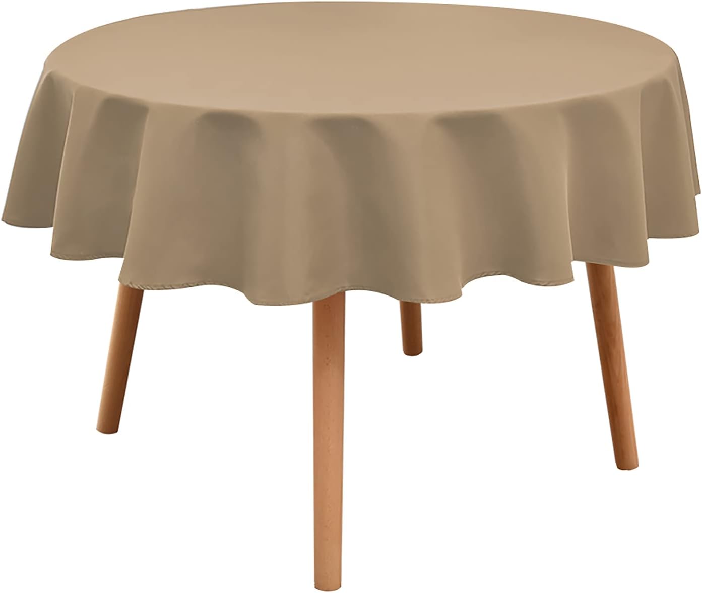 Round Tablecloth - 60 Inch - Waterproof and Stain Resistant Washable Polyester Table Cloths, Decorative Fabric Table Cover for Kitchen, Dining, Parties, Indoor and Outdoor Use,Light Brown