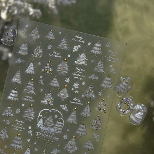 Image of Christmas Tree Nail Stickers Snowflake White Gold Nail Art Decals Design