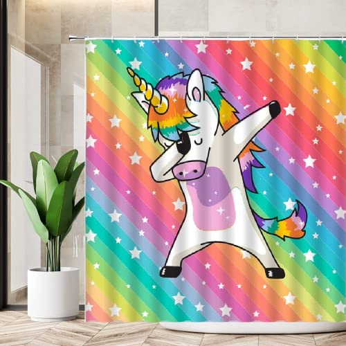 Funny Unicorn Shower Curtain Fantasy Rainbow Unicorn Colorful Cartoon Cute Animal Creative Boy Girl Polyester Bathroom Decor With Hook #TOP3