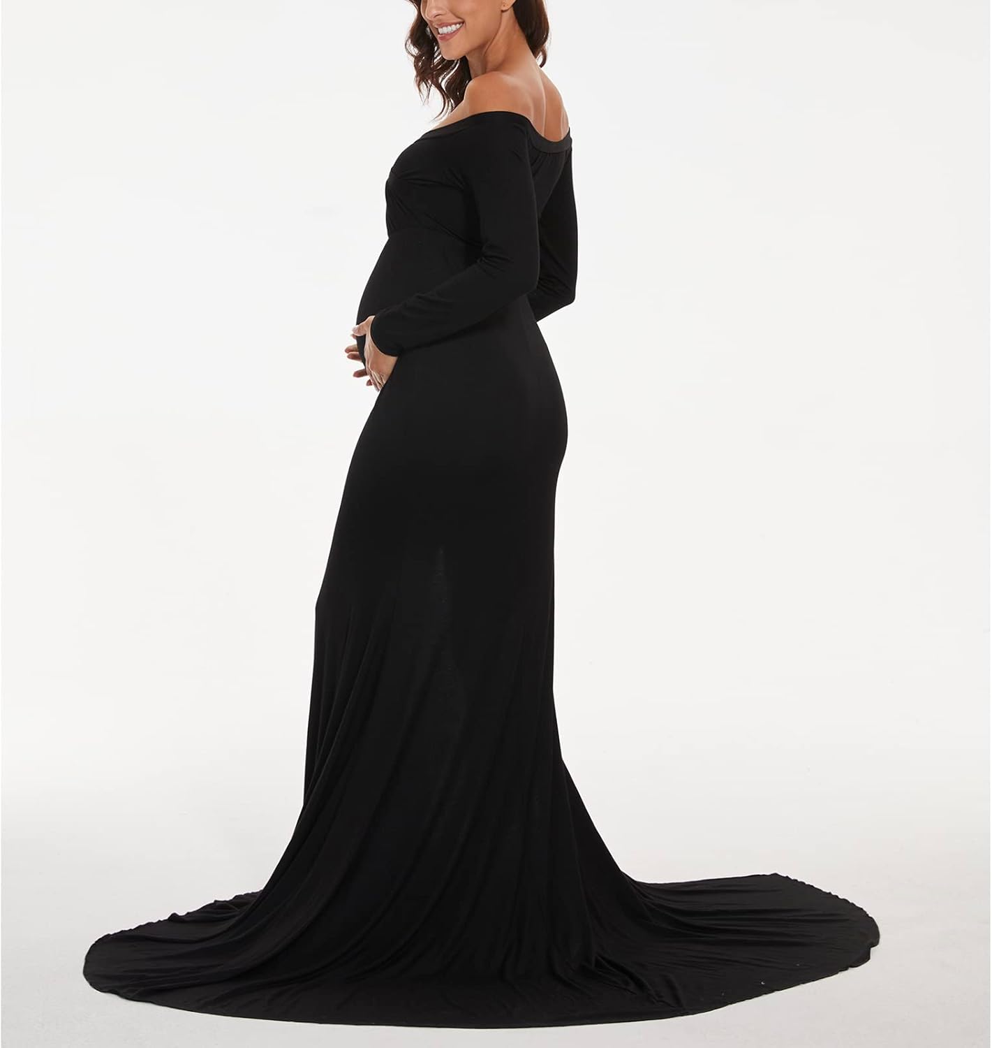 Maternity Photography Props Off Shoulder Long Dress Pregnancy Gown for Baby Shower Photo Shoot - Image 4