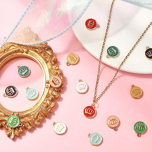 Stiesy 45Pcs 9 Colors Enamel Crown Pattern Round Charms Pendants Colorful Crown Charms Flat Round Crown Dangle Charms for Jewellry Making DIY Crafts - Image 4