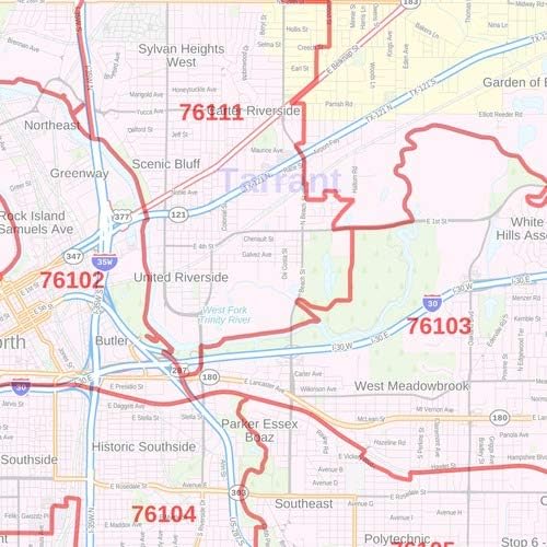Miniatura 2 de Condado de Tarrant, Texas Códigos Postales - Mapa de pared de plástico mate de 36" x 48"