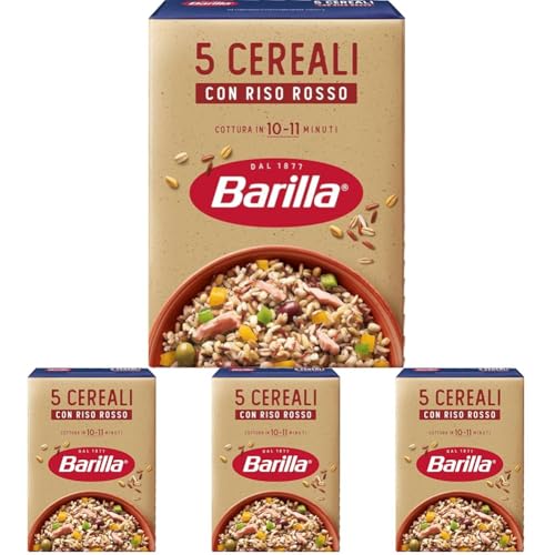 Barilla Mix 5 Cereali con Riso Rosso, Fonte di Fibre, 400g (Confezione da 4)
