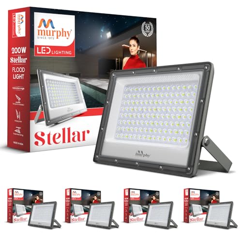 Image of Murphy Stellar 200W LED Flood Light with 2-Year Warranty | Cool White | High Brightness Outdoor LED for Security, Landscape, Warehouse, Backyard| IP66 Waterproof | BIS Approved - Pack of 5