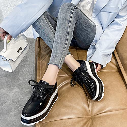 VALINK Women's Platform Low Heels Flat Lace Up Oxfords Pumps Wedge Vintage Round Toe Dress Shoes Pu Sneakers for Daily Office Woman Foot Wear Size 35-434