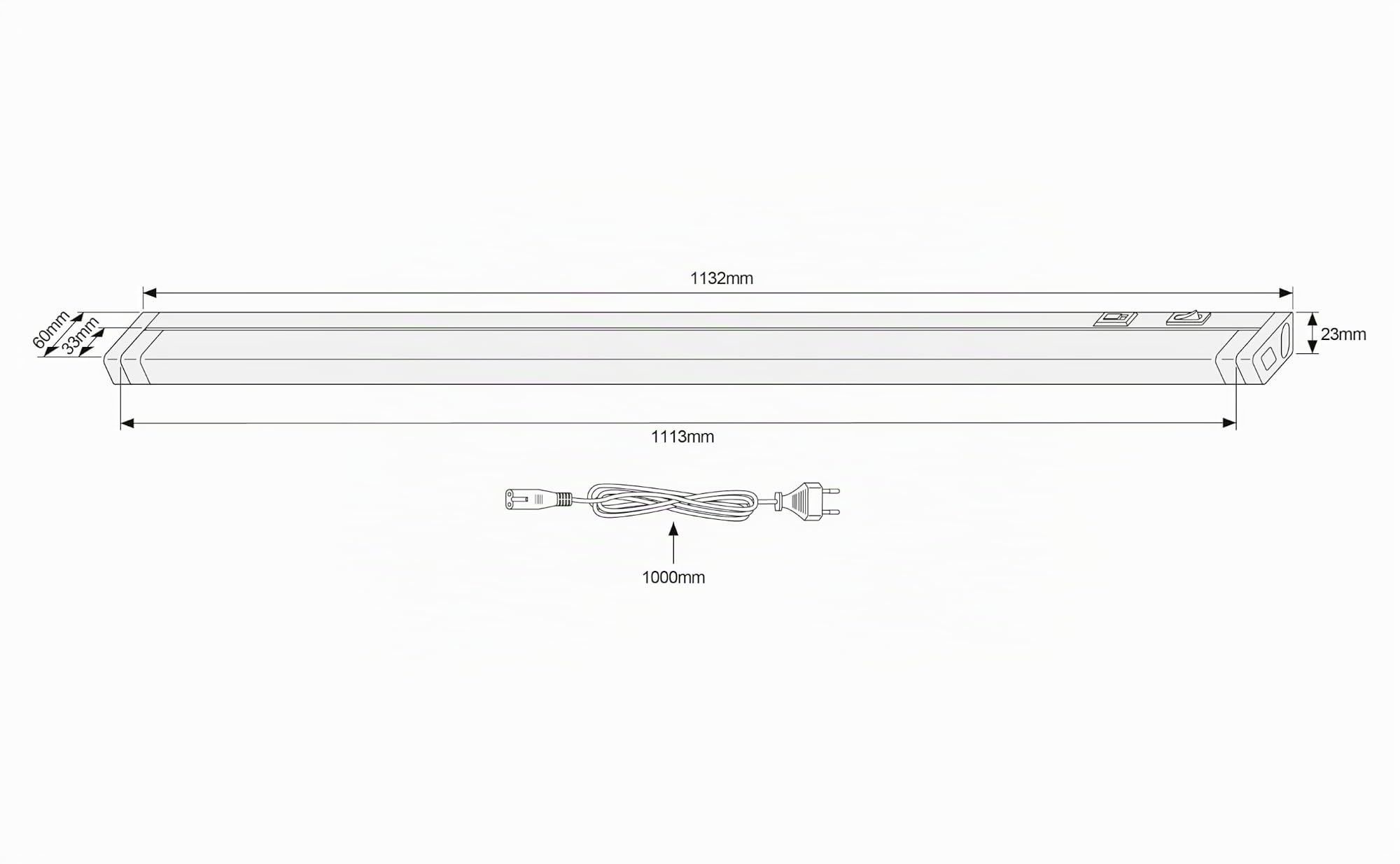 SEBSON LED Unterbauleuchte Küche 110cm, dimmbar, 3 Lichtfarben | 2700K/4000K/6500K, schwenkbar, Schalter & Stecker 230V, Lichtleiste verlängerbar