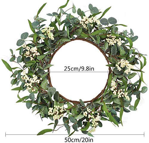 Cewor Artificial Eucalyptus Wreath For Front Door, Fall Wreath Green Leaf Wreath For Farmhouse Wall Decor Window Front Porch Patio Garden Decoration #TOP1