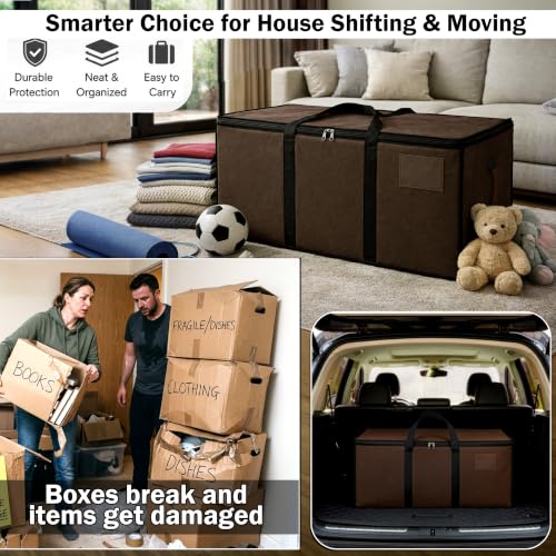 Image of Storite 2 Pack Multi-Purpose Heavy Duty Moisture Proof 81 Litres Canvas Super-Size Jumbo Underbed Storage Bag /Toys /Blankets /Stationery Paper /Clothes /Moving Bags (87x26x36 cm), Brown