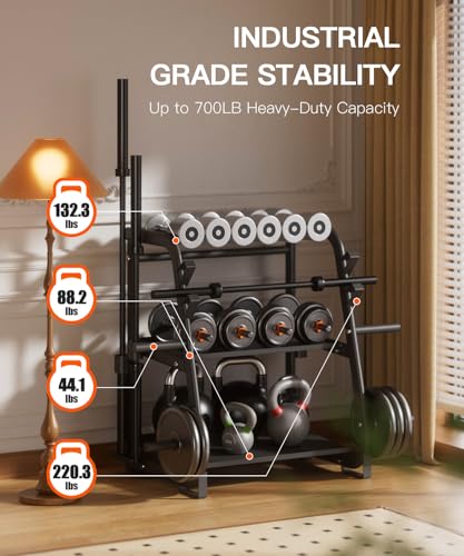 EOAT 3-Tier Dumbbell Rack Stand Only - 700LB Heavy Duty Weight Storage Organizer with Thickened Steel Tube, Adjustable Weight Stand for Dumbbells, Barbells, Kettlebells, Black/Beige