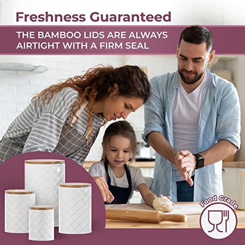 Pebble & Stem White Canister Sets For Kitchen Counter, Kitchen Canisters Set Of 4, Airtight Countertop Flour And Sugar Containers, Coffee And Tea Storage, Modern Farmhouse Kitchen Decor, Metal #TOP4