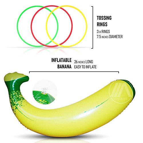 Inflatable Banana Ring Toss Bachelorette Party Games - Bridal Shower Game, Decorations and Supplies for Engagement Parties, Girls Night Out & Bride to Be Favors - 26” Banana with 3 Rings for Tossing - Thumbnail 2