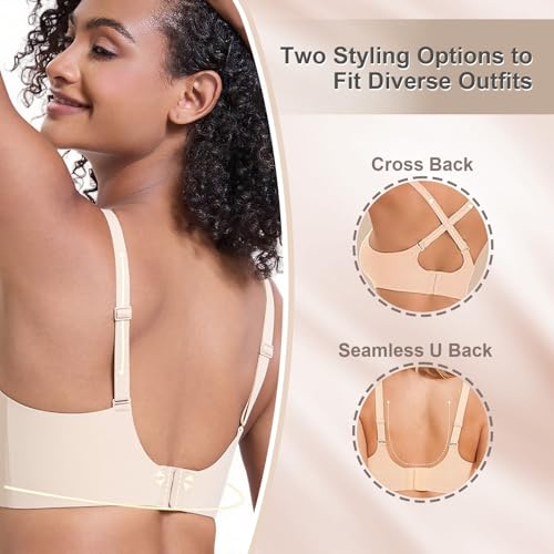 Jelly Wireless Bra for Women, Push Up Seamless T-Shirt Bras, Comfortable Plunge No Underwire Bra with Adjustable Straps3