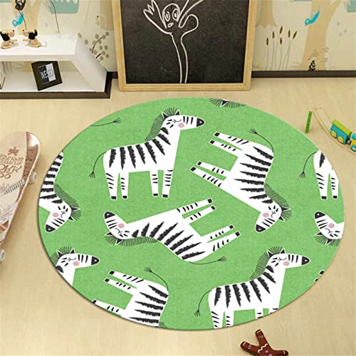 Alfombra Redonda,Gran tamaño para Sala de Estar Alfombra,Blanco y Negro Lindo Pony Hierba Verde,Alfombra Antideslizante para el hogar,Alfombra de Dormitorio.120CM Cover