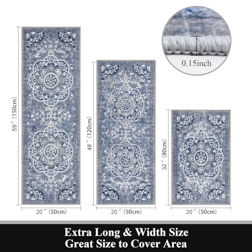 Ileading Boho Kitchen Rugs Sets 3 Piece with Runner Floral Kitchen Floor Mat Carpet Farmhouse Kitchen Rugs and Mats Non Skid Washable Runner Rug for Kitchen Floor Office Sink Laundry - Image 3