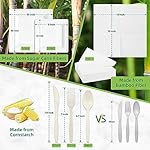 Compostable Paper Plates Set, 300PCS Disposable Heavy-Duty Plate and Utensils, Eco Friendly Biodegradable Dinnerware Kit Includes Plates, Forks, Knives, Spoons and Napkins for Party 50 People - Image 2