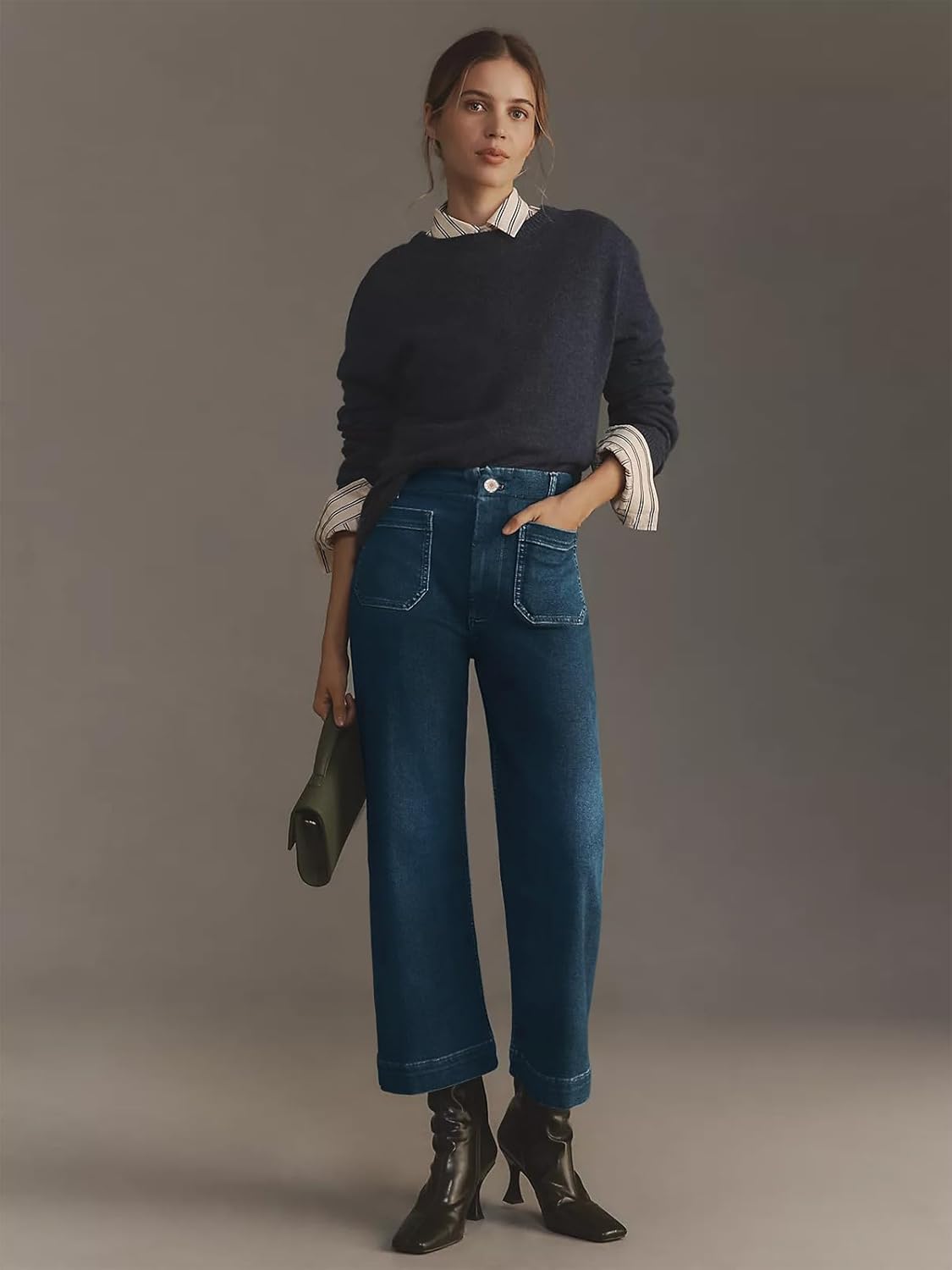 KUNMI Women's Wide Leg High Waisted Stretchy Straight Leg Jeans Baggy Loose Trendy Ankle Denim Pants - Image 5