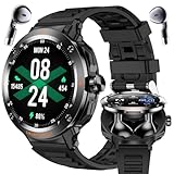2-in-1 Smartwatch with Earbuds - Zinc Alloy Bezel, 1.46' Round Display, Bluetooth Call Function, Music Playback, NFC, Multiple Sports Modes, Fitness Tracking, Compatible with iPhone Android Smartphone