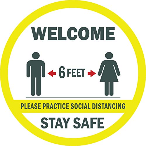 Social Distancing Sign Decals, 6 Decals Per Pack, 12"x12" Eye-Catching Coronavirus Sticker, Welcome