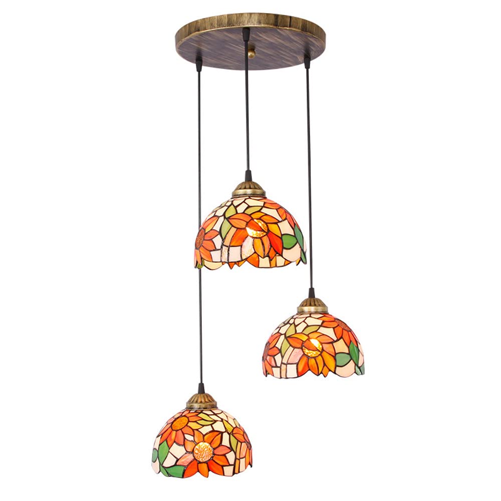 Antique Style witrażowa lampa wisząca na wyspie kuchennej, jadalni lub barze, okrągła podstawa.