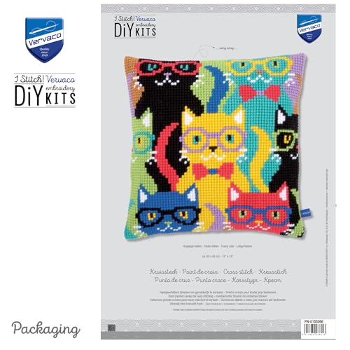 Kit de coussin au point de croix chats drôles Vervaco 40x40 cm