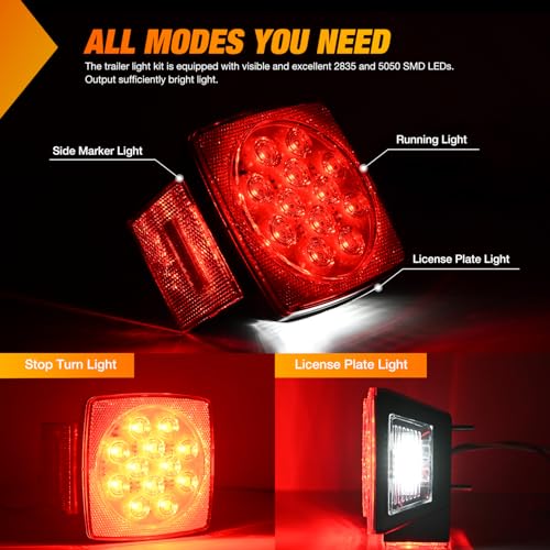 Image of Nilight Square LED Trailer Light Kit 2PCS Stop Turn Tail Side Marker Light