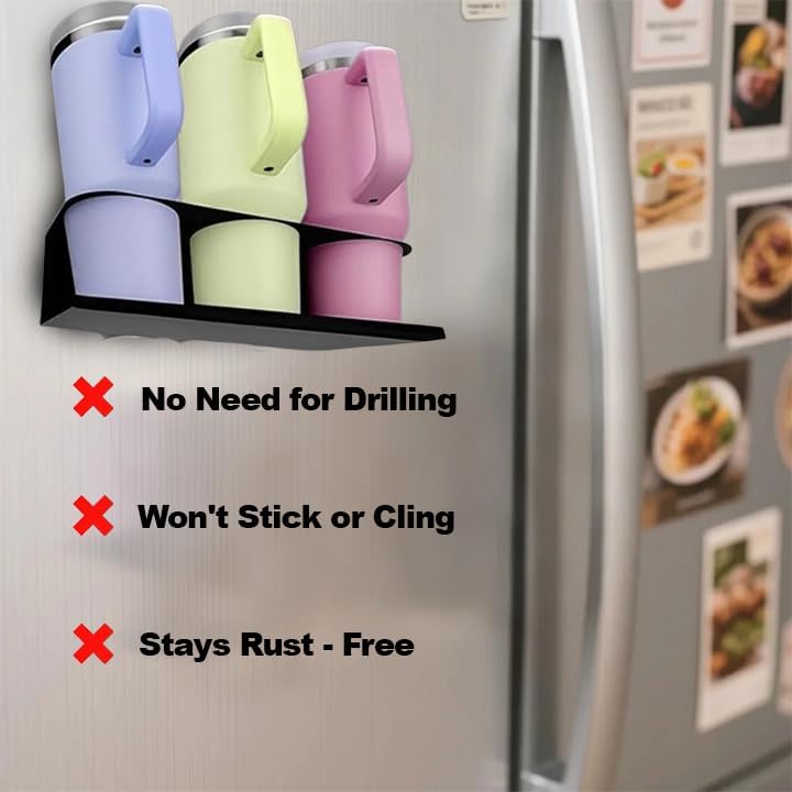 2 Pack Magnetic Tumbler Organizer for Stanley 30&40 oz, Cup Holder with Lid Storage for Stanley Cup Accessories, Water Bottle Holder for Fridge, Wall, Cabinet, Kitchen, Easy Install, Black - Image 3