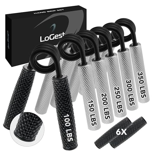 Logest Metal Hand Grip Set, 100LB-350LB 6 Pack No Slip Heavy-Duty Grip Strengthener with Gift Box, Great Wrist & Forearm Hand Exerciser, Home Gym, Hand Gripper Grip Strength Trainer