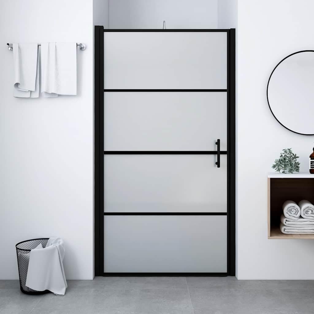 Drzwi prysznicowe matowe szkło hartowane 100 x 178 cm czarne szkło bezpieczne kabina prysznicowa z aluminiową ramą i uchwytem ze stali nierdzewnej, regulowana ścianka prysznicowa do wejścia i
