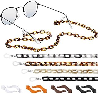 8 Pieces Eyeglass Anti-slip Strap Includes 4 Pieces Acrylic Glasses Chain Reading Eyeglass Strap Sunglasses Holder Necklace Around Neck Eyewear Retainer and 4 Pairs Silicone Glasses Anti-slip Hooks