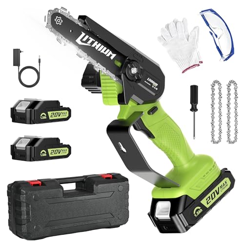 6 inch Mini Chainsaw Cordless with 2 Batteries, 20V Electric Portable Handheld Small Chainsaw Battery Powered for Tree Trimming, Wood Cutting, Courtyard, Garden, Father's Day Gift for Men Dad, Green