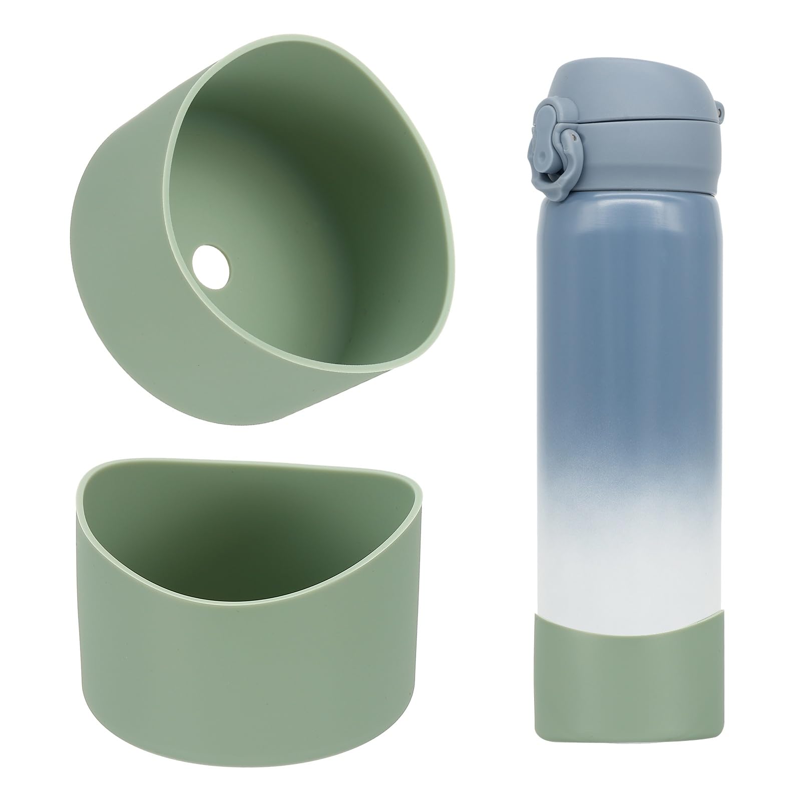 sourcing map 2Pcs Silicone Water Bottle Boot, Silicone Cup Protector, Anti-Slip Protective Sleeve Bottom Accessory for Stainless Steel Water Bottles, Light Green