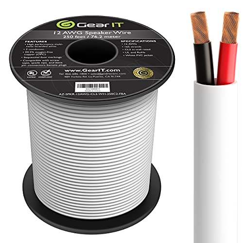 12 AWG CL2 OFC in Wall Speaker Wire, GearIT Pro Series 12 AWG Gauge (250 Feet   76.2 Meters White) OFC Oxygen Free Copper UL CL2 Rated in-Wall Speaker Wire Cable for Home Theater and Car Audio