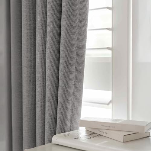 Image of LINENWALAS 100% Blackout Curtains for Window (7.5 Feet) - Set of 2 Panels, Linen Texture Complete Light Block Heavy Panels, Thermal Insulated & Noise Reducing Room Darkening Curtains (Light Grey)