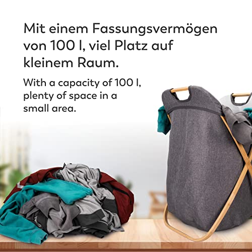 Rubberneck Wäschekorb aus Bambus - XXL Wäschesammler faltbar - 100 Liter